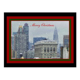 NYC Skyline Chrysler Bldg, Flatiron Snow Christmas Postcards