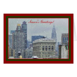 NYC Skyline Chrysler Bldg Flatiron Snow Xmas #2 Cards