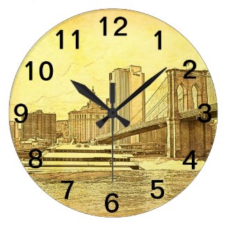 NYC Skyline - Empire State Building, Etched look Round Wallclock