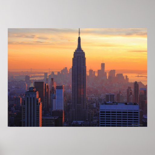 NYC Skyline: Empire State Building Orange Sunset Posters