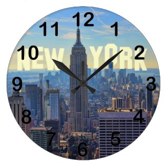 NYC Skyline Empire State Building, World Trade 2C Round Wall Clocks