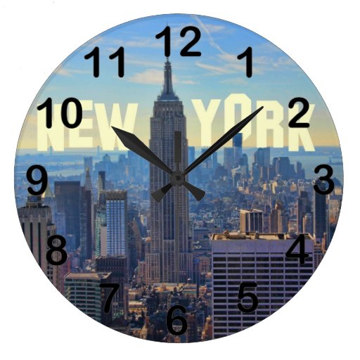 NYC Skyline Empire State Building, World Trade 2C Round Wall Clocks