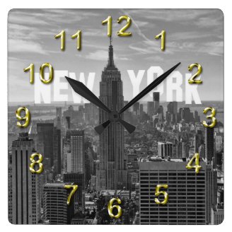 NYC Skyline Empire State Building, WTC BW 2C Wall Clock