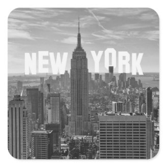NYC Skyline Empire State Building, WTC BW 2C Square Stickers