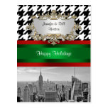NYC Skyline ESB BW Blk Wht Houndstooth Christmas Postcards
