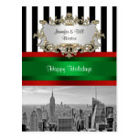 NYC Skyline ESB BW Blk Wht Strp Christmas Post Cards
