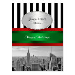 NYC Skyline ESB BW Blk Wht Strp P Christmas Postcard