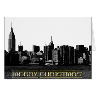 NYC Skyline ESB Etched Look BW Christmas 001 Greeting Cards