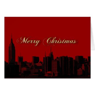 NYC Skyline ESB Etched Look Christmas 001 Greeting Cards