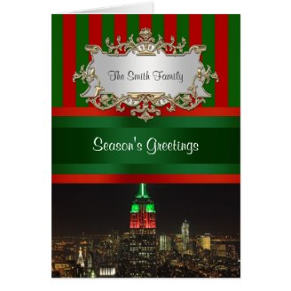 NYC Skyline ESB Red Grn, WTC Stripe Christmas Greeting Card