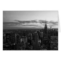NYC Skyline, ESB WTC at Sunset BW Cards