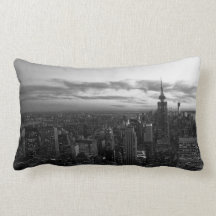 NYC Skyline, ESB WTC at Sunset BW Pillow