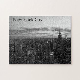 NYC Skyline, ESB WTC at Sunset BW Puzzle