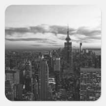 NYC Skyline, ESB WTC at Sunset BW Square Stickers