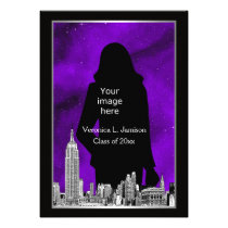NYC Skyline Etch BW ESB Chrys #2 Photo Graduation Custom Invitations