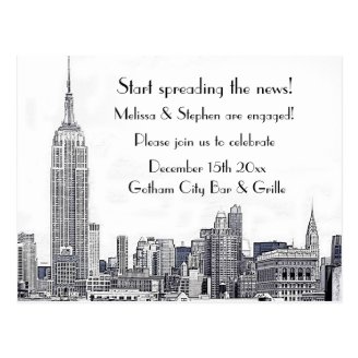 NYC Skyline Etched 01 Engagement Party Post Cards