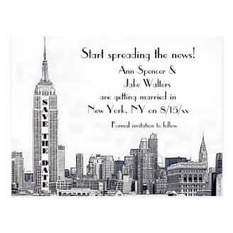 NYC Skyline Etched 01 Save the Date Postcards