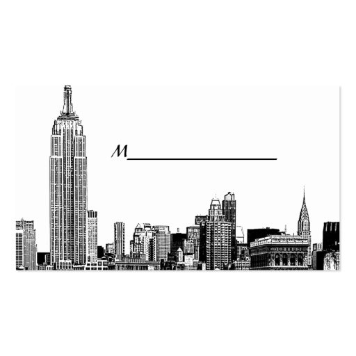 NYC Skyline Etched 01B Place Cards Business Card Template (back side)