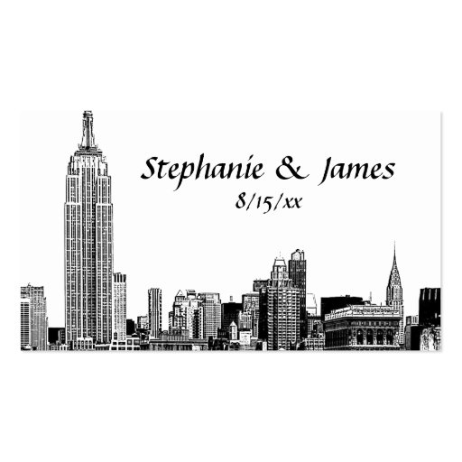 NYC Skyline Etched 01B Place Cards Business Card Template (front side)