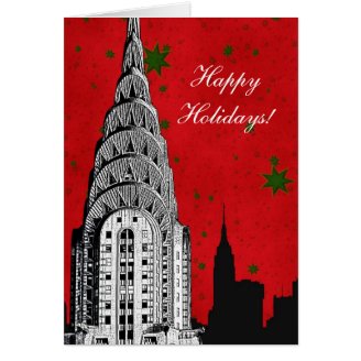 NYC Skyline Etched Chrysler Bldg Christmas Holiday Card