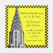 NYC Skyline Etched Chrysler Checkrd Taxi Save Date Fridge Magnet
