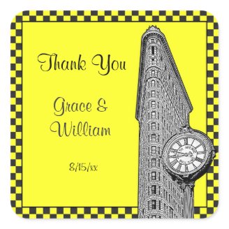 NYC Skyline Etched Flatiron Checker Favor Tag Square Sticker
