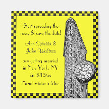 NYC Skyline Etched Flatiron Checkrd Taxi Save Date Refrigerator Magnet
