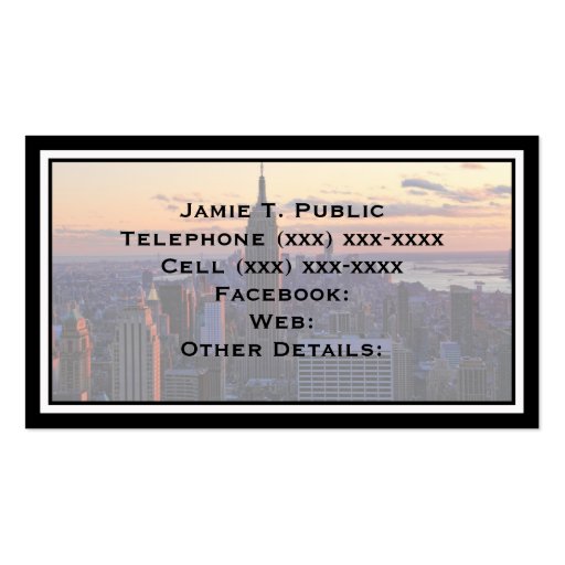 NYC Skyline just before sunset Business Cards (back side)