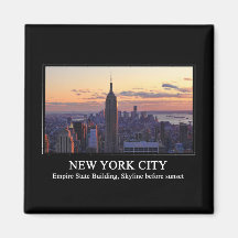 NYC Skyline just before sunset, captioned Fridge Magnet