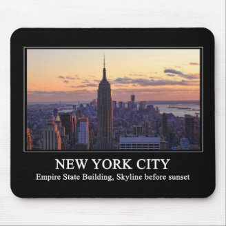 NYC Skyline just before sunset, captioned Mousepads