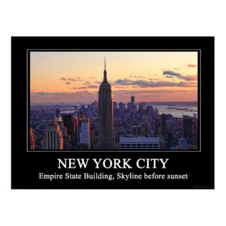 NYC Skyline just before sunset captioned Print