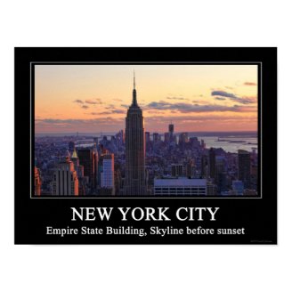 NYC Skyline just before sunset captioned Posters