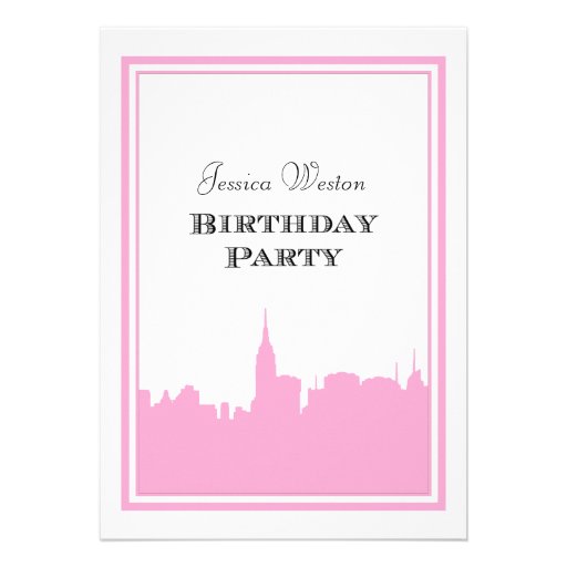 NYC Skyline Pink Silhouette #2 DIY Birthday Announcement