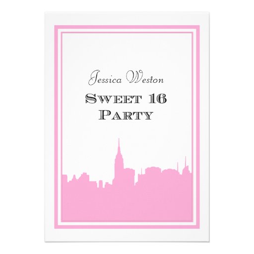 NYC Skyline Pink Silhouette #2 DIY Sweet 16 Announcement