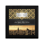 NYC Skyline Sepia B5 Blk Rib Damask Gift Box