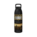 NYC Skyline Sepia B5 Damask Black Ribbon Water Bot Reusable Water Bottles