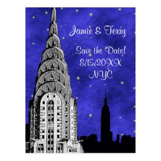 NYC Skyline Silhouette Blue Starry Save the Date 2 Post Cards