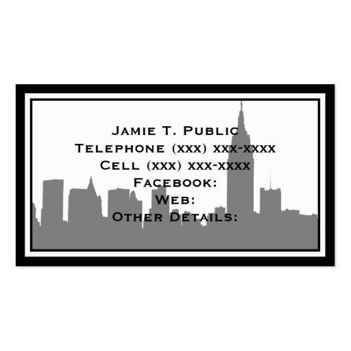 NYC Skyline Silhouette, Empire State Bldg #1 Business Card Template (back side)