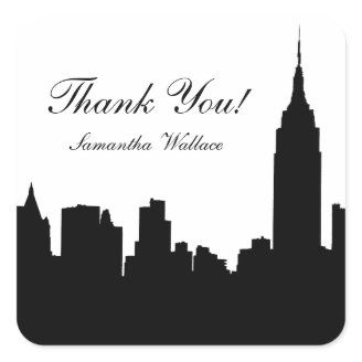 NYC Skyline Silhouette, Empire State Bldg #1 Square Stickers
