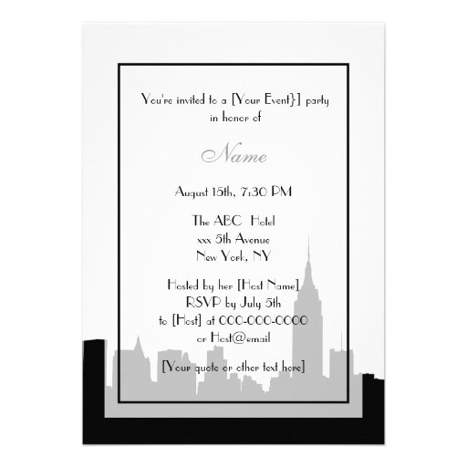 NYC Skyline Silhouette, ESB #1 BW V2 Party Invite
