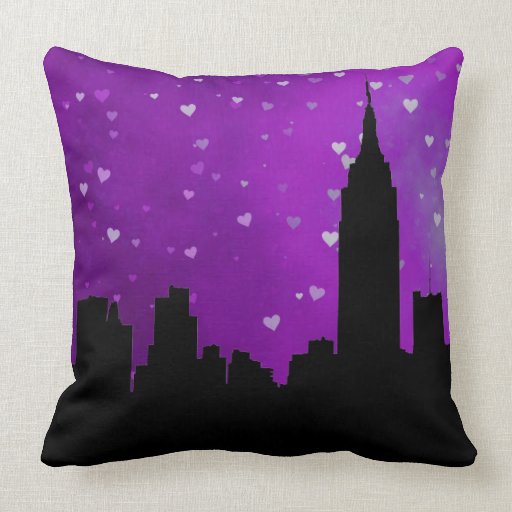 NYC Skyline Silhouette, ESB 1 Purple Heart Throw Pillows Zazzle