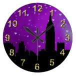 NYC Skyline Silhouette, ESB #1 Purple Hearts Clocks