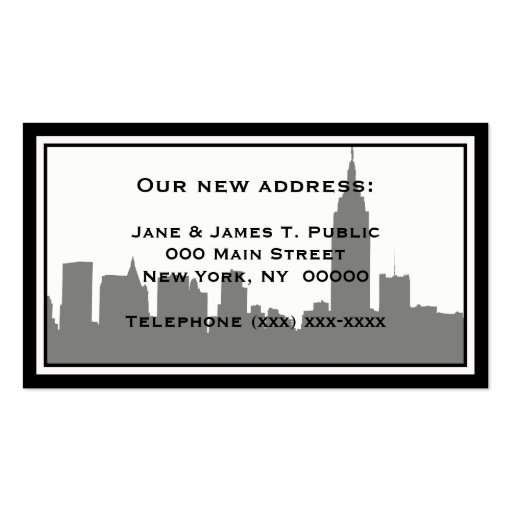 NYC Skyline Silhouette, ESB #1 - We've Moved Business Card Template (back side)