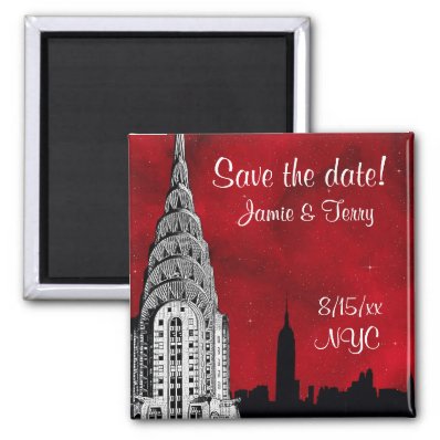 NYC Skyline Silhouette Red Star Save Date Magnet 2