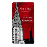 NYC Skyline Silhouette Red Starry 3 Wine Label