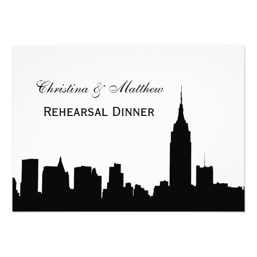 NYC Skyline Silhouette Rehearsal Dinner Personalized Invitation