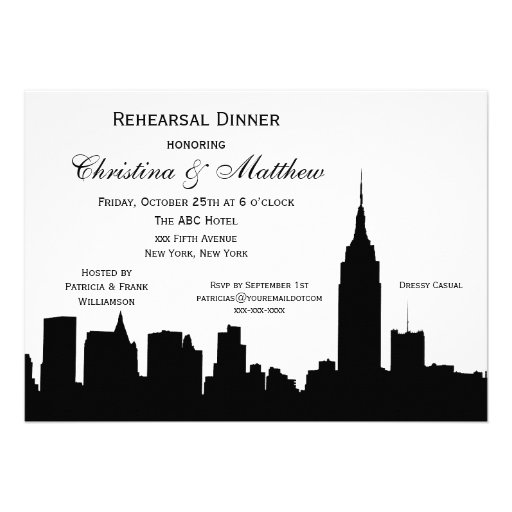 NYC Skyline Silhouette Rehearsal Dinner Personalized Invitation