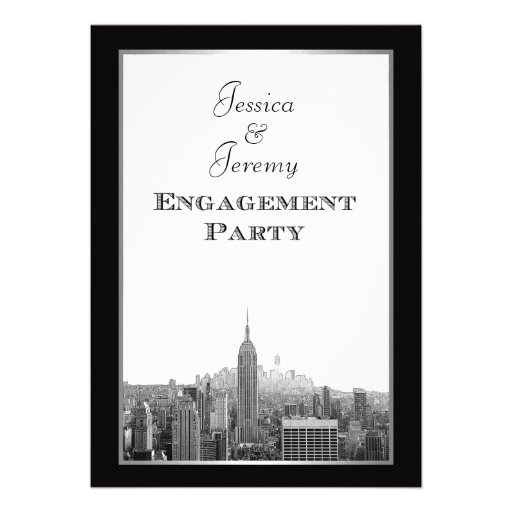 NYC Skyline Top of the Rock ESB Etched Engagement Personalized Invitations