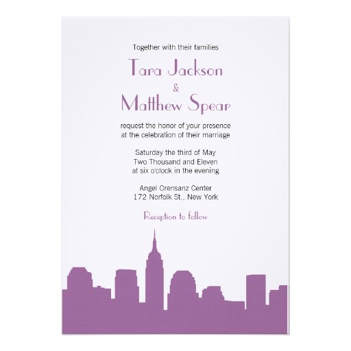 NYC Skyline Wedding Invitation - Purple