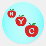 NYC Three Red Apples With Stem And Leaf Round Sticker